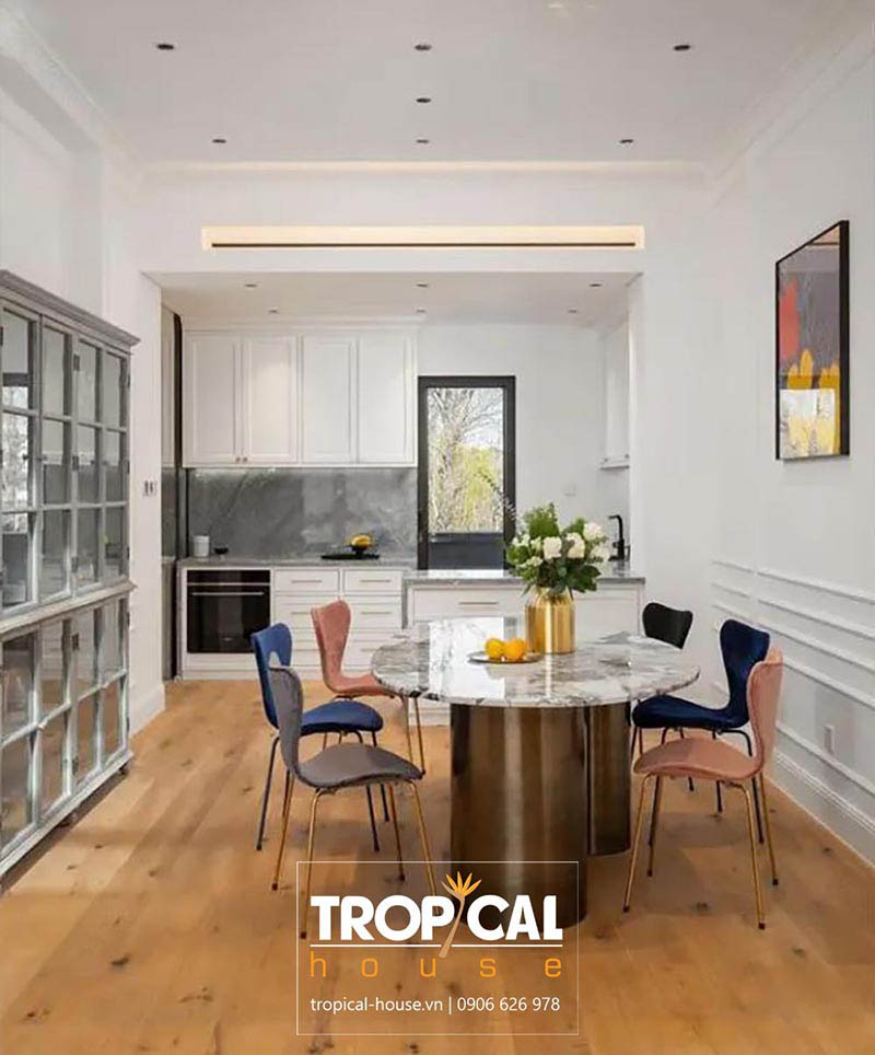 Ph&ograve;ng ăn của nội thất nh&agrave; phố 4 tầng phong c&aacute;ch đại ch&uacute;ng