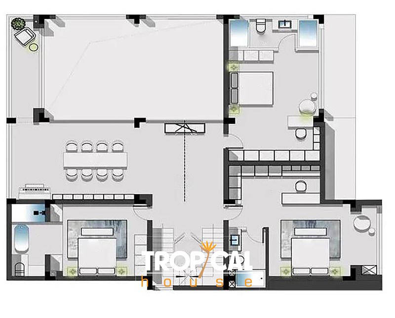 Thiết kế nội thất nh&agrave; phố 4 tầng với 3 ph&ograve;ng ngủ