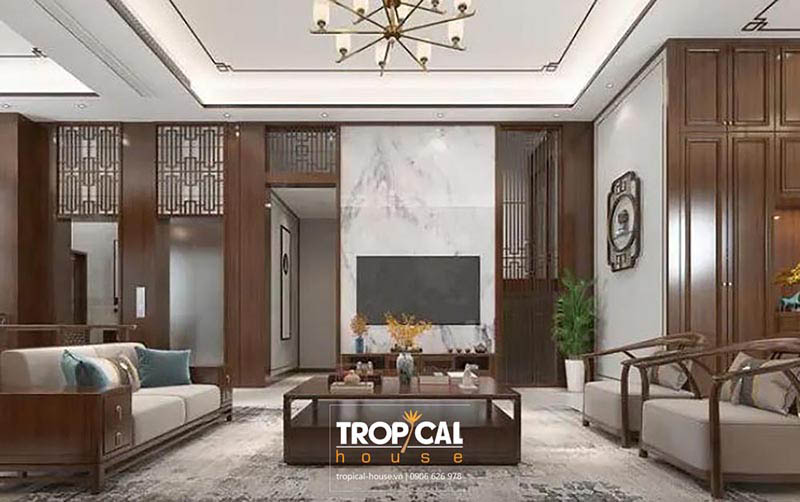 Ph&ograve;ng kh&aacute;ch nội thất nh&agrave; phố 4 tầng phong c&aacute;ch cổ điển