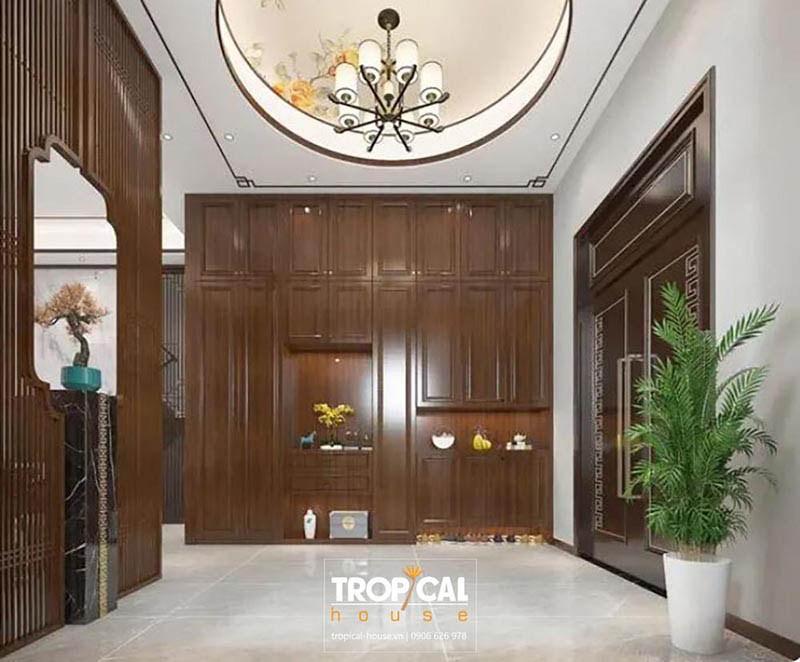 Tầng trệt nội thất nh&agrave; phố 4 tầng phong c&aacute;ch cổ điển