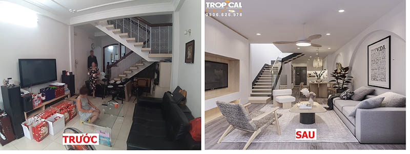 Thi c&ocirc;ng nội thất nh&agrave; phố ho&agrave;n thiện trước sau