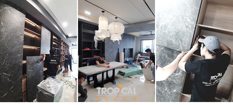 C&aacute;c nh&acirc;n vi&ecirc;n tropical house đang lắp đặt nội thất nh&agrave; phố