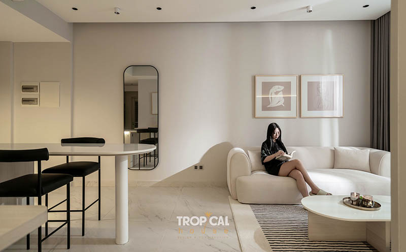 Mẫu thi c&ocirc;ng nội thất nh&agrave; phố 2 tầng đơn giản, tối giản