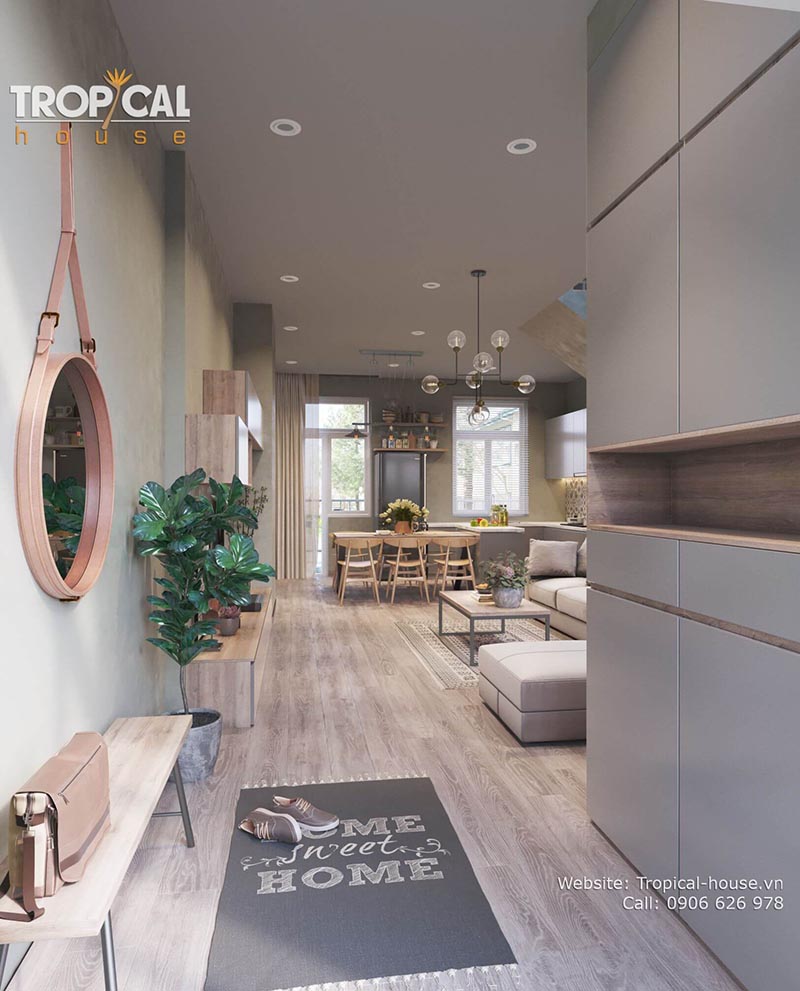 Mẫu thiết kế nội thất nh&agrave; phố phong c&aacute;ch Scandinavia 5m x 15m