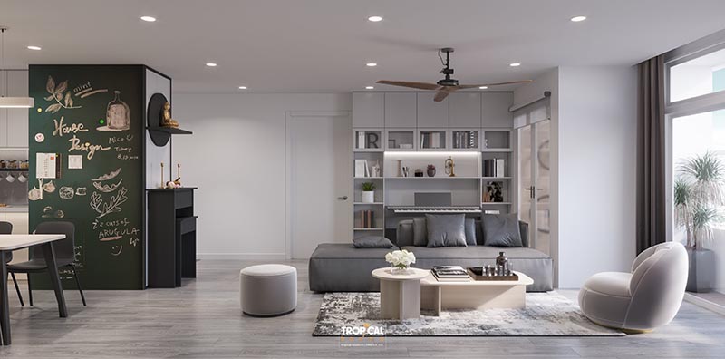 Thiết kế nội thất ph&ograve;ng kh&aacute;ch căn hộ chung cư Hồng Lĩnh của chị Đ&agrave;o