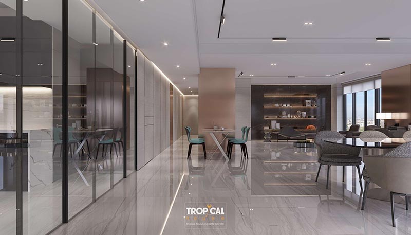 Thiết kế nội thất ph&ograve;ng kh&aacute;ch phong c&aacute;ch penhouse