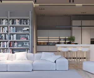 Hai ngôi nhà màu trắng tối giản với ánh sáng và kết cấu sáng tạo