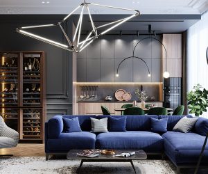 Nội thất tân cổ điển mãnh liệt với điểm nhấn màu Coban và ngọc lục bảo