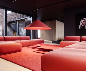 Hai gia đình độc thân sang trọng với trang trí màu đỏ và màu xám