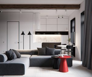  Trang trí màu xám kết hợp với điểm nhấn màu đỏ