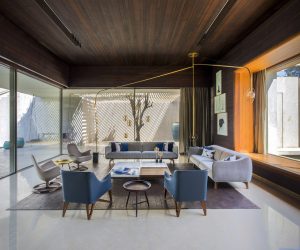 Ngôi nhà hiện đại hình chữ thập nằm trong khu vườn với ảnh quan yên bình