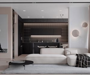 Căn hộ với 3 màu đen, trắng và be phối hợp hoàn mỹ