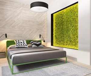 Nội thất màu xanh lá cây và màu vàng ở Moscow